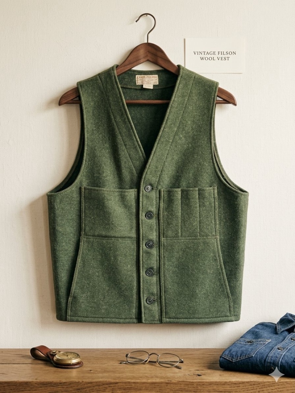 VTG Filson Mackinaw Wool Vest Mens 44 Forest Green Style 20 Made In USA Outwear